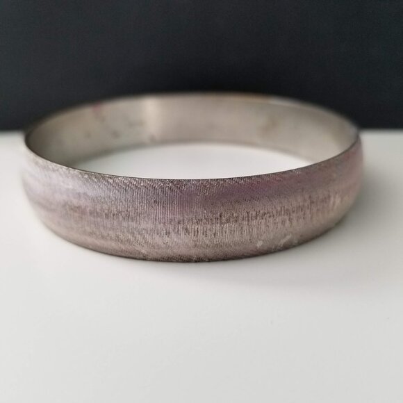 Vintage Monet Silver Tone Bangle Bracelet, Textured Brushed Matte Silver Pattern - Picture 3 of 12
